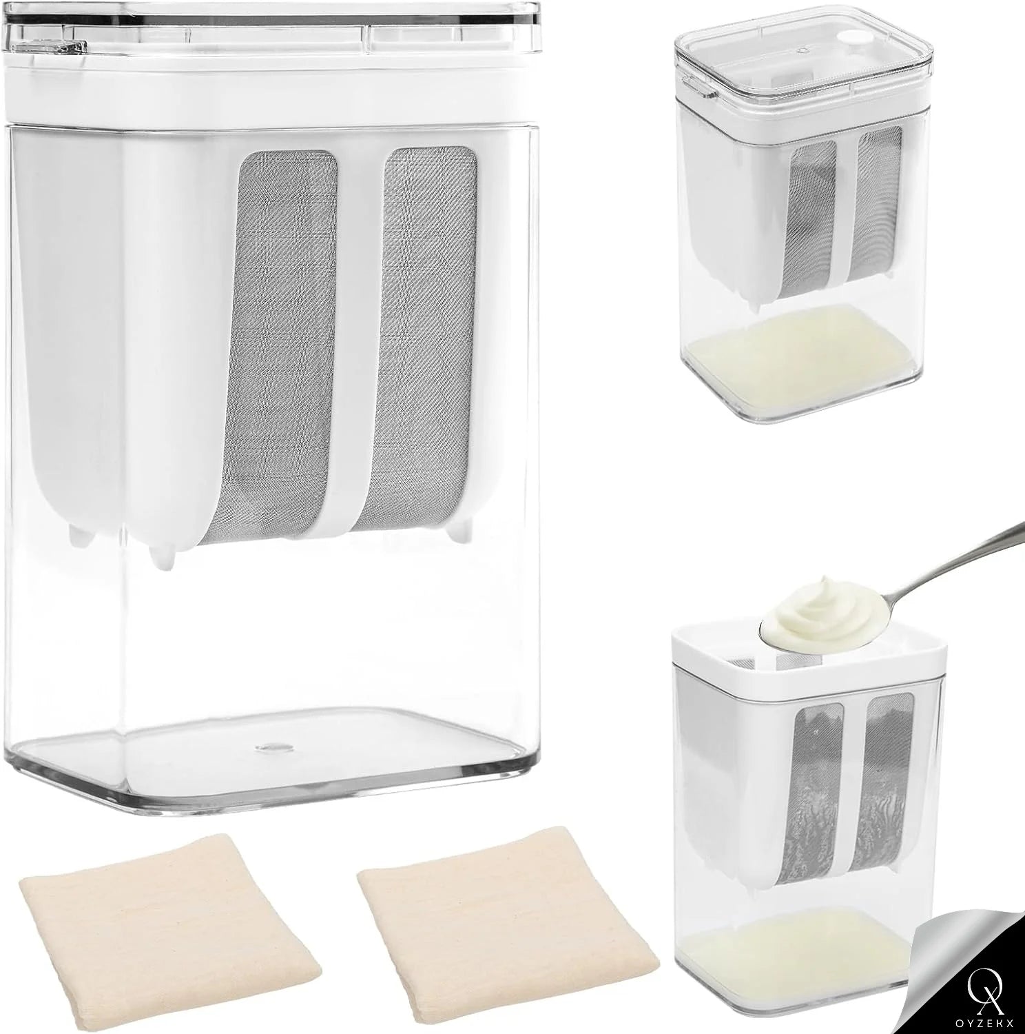 OyzekX Greek Yogurt & Curd Maker - 1100ml Fine Mesh Strainer with Lid | Multifunctional yogurt Filter | Curd Maker for Home | Whey Separator | Perfect for Homemade Yogurt, Curd, Cheese