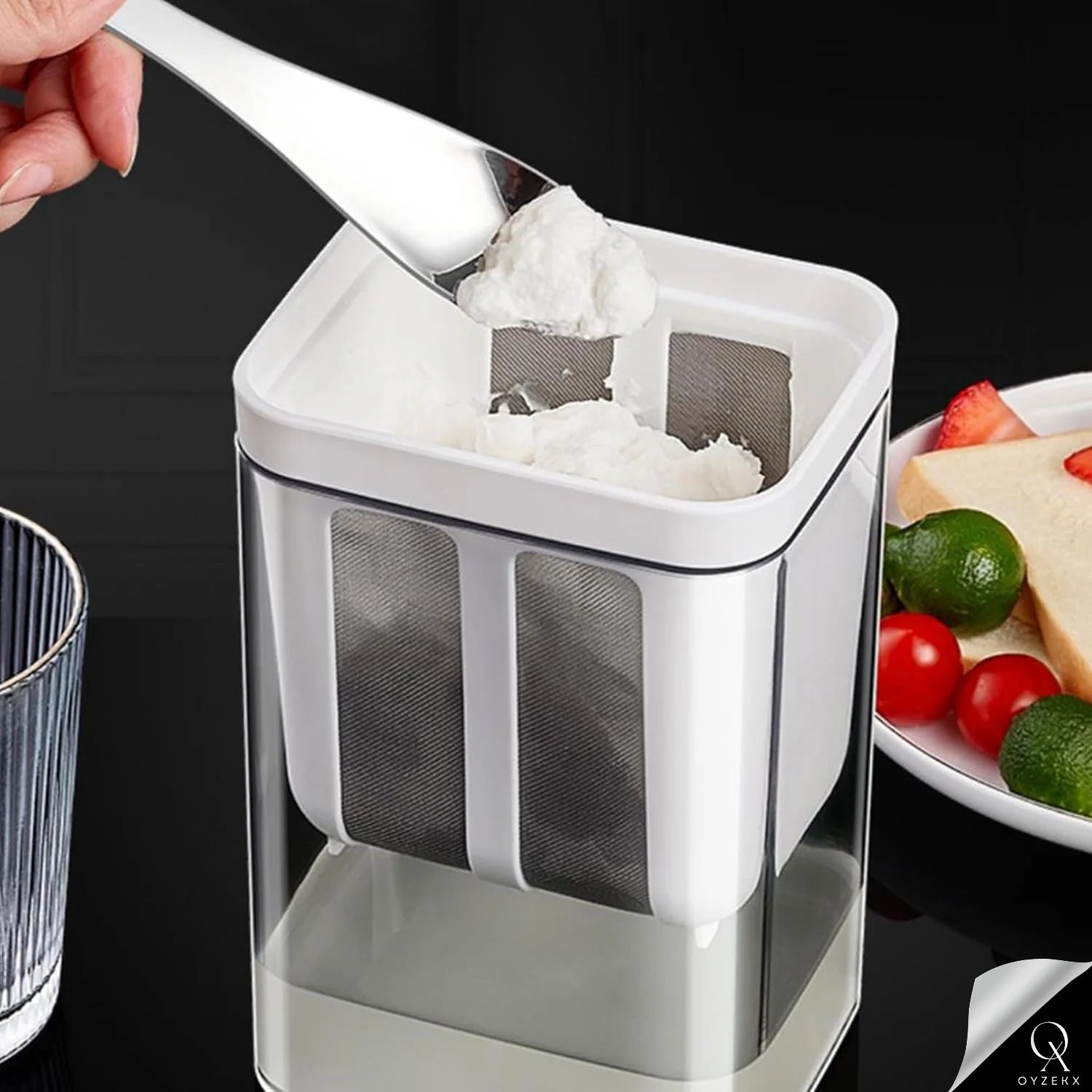 OyzekX Greek Yogurt & Curd Maker - 1100ml Fine Mesh Strainer with Lid | Multifunctional yogurt Filter | Curd Maker for Home | Whey Separator | Perfect for Homemade Yogurt, Curd, Cheese