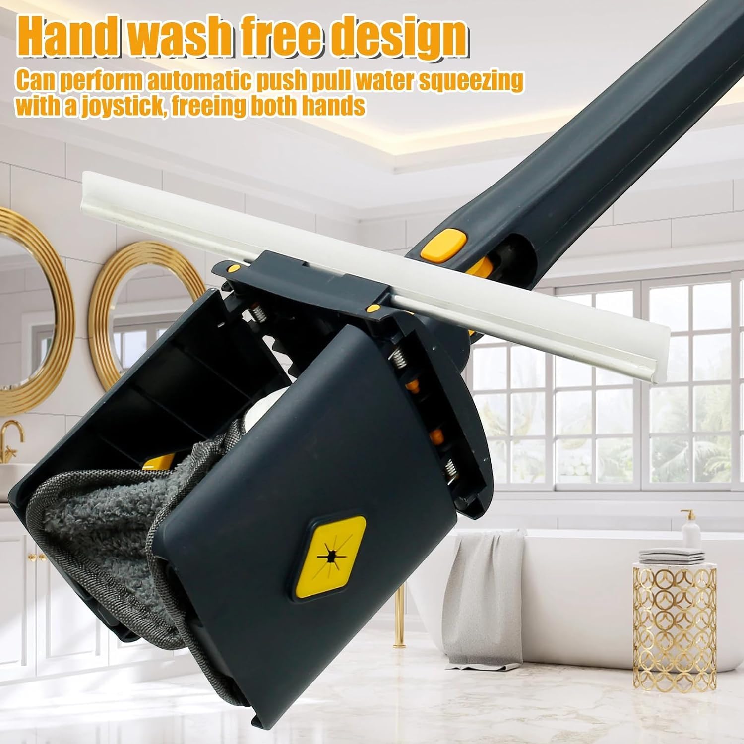 Flat Microfiber Floor Cleaning Mop with Scraper with 360 Rotating Head, Self-Wringings Hands-Free Automatic Water Squeezing Mop for Floors,Kitchen,Wall,Bathroom,Toilet Household Cleaning Mop
