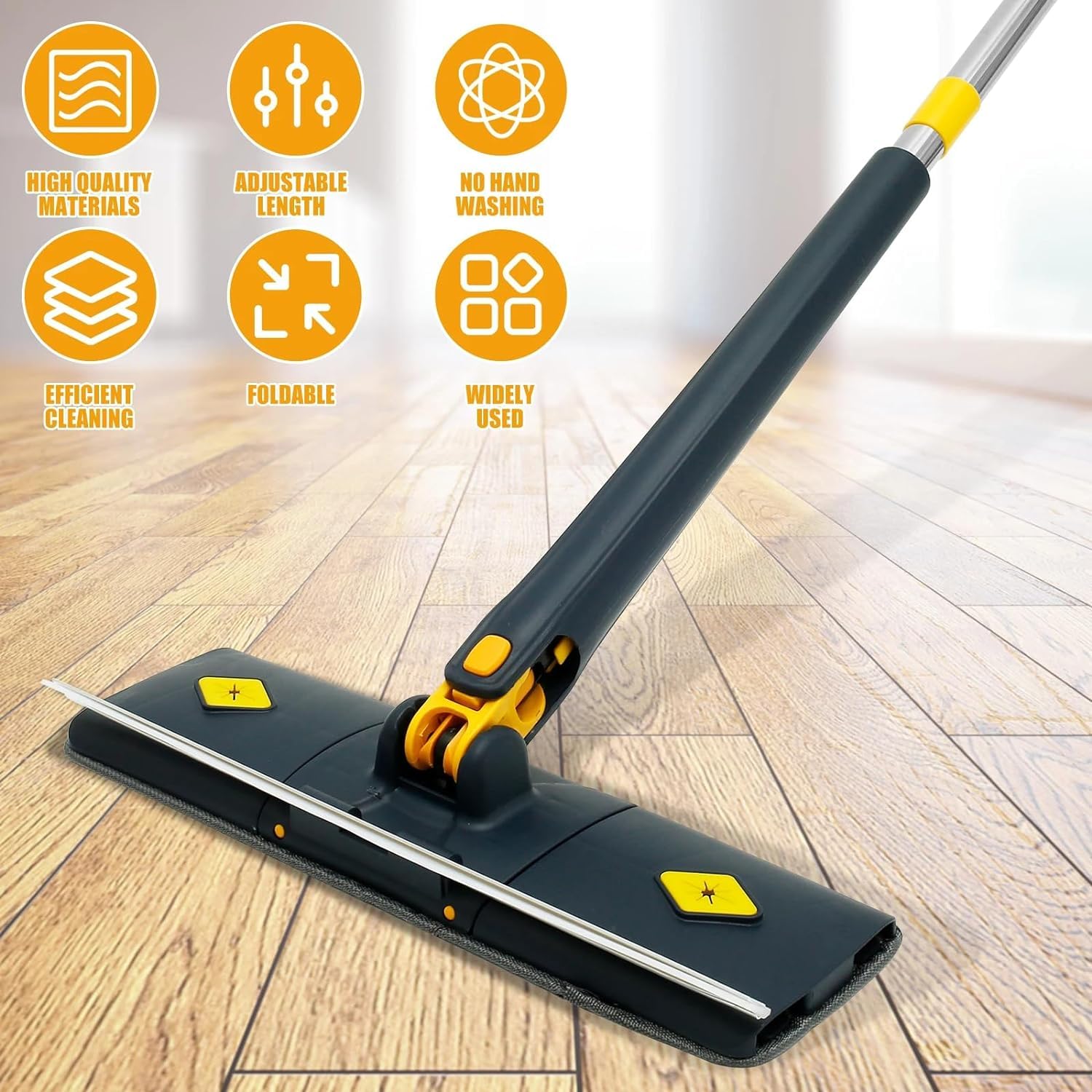 Flat Microfiber Floor Cleaning Mop with Scraper with 360 Rotating Head, Self-Wringings Hands-Free Automatic Water Squeezing Mop for Floors,Kitchen,Wall,Bathroom,Toilet Household Cleaning Mop