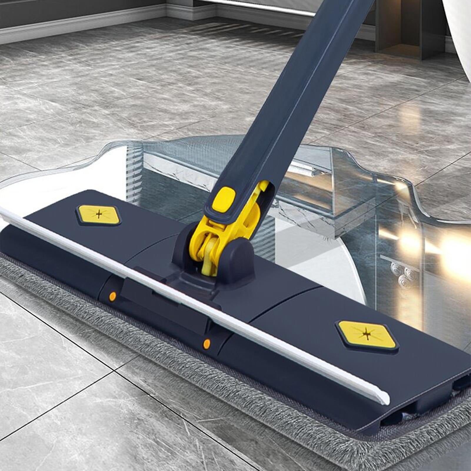 Flat Microfiber Floor Cleaning Mop with Scraper with 360 Rotating Head, Self-Wringings Hands-Free Automatic Water Squeezing Mop for Floors,Kitchen,Wall,Bathroom,Toilet Household Cleaning Mop