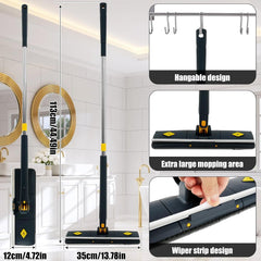 Flat Microfiber Floor Cleaning Mop with Scraper with 360 Rotating Head, Self-Wringings Hands-Free Automatic Water Squeezing Mop for Floors,Kitchen,Wall,Bathroom,Toilet Household Cleaning Mop