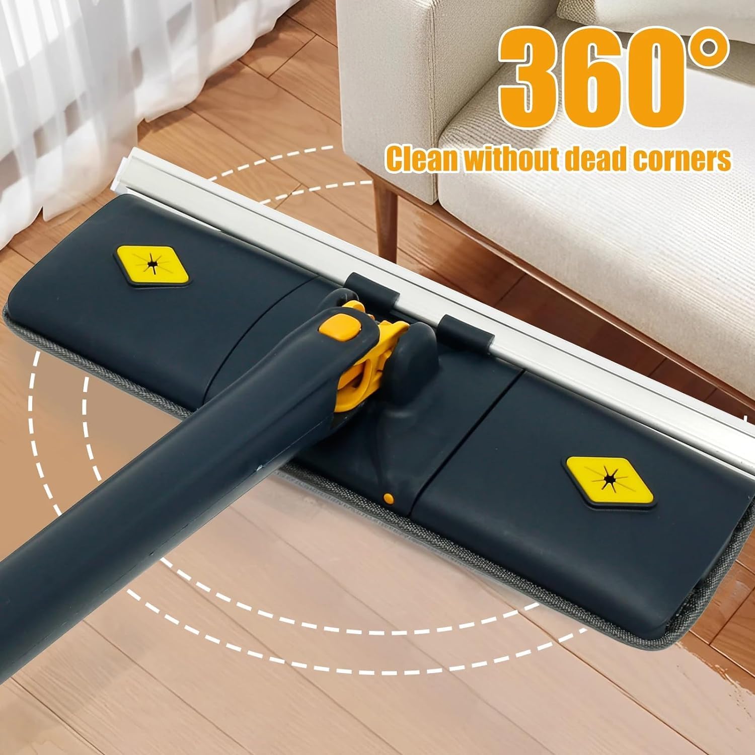 Flat Microfiber Floor Cleaning Mop with Scraper with 360 Rotating Head, Self-Wringings Hands-Free Automatic Water Squeezing Mop for Floors,Kitchen,Wall,Bathroom,Toilet Household Cleaning Mop