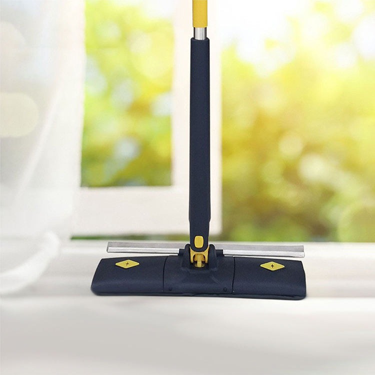 Flat Microfiber Floor Cleaning Mop with Scraper with 360 Rotating Head, Self-Wringings Hands-Free Automatic Water Squeezing Mop for Floors,Kitchen,Wall,Bathroom,Toilet Household Cleaning Mop