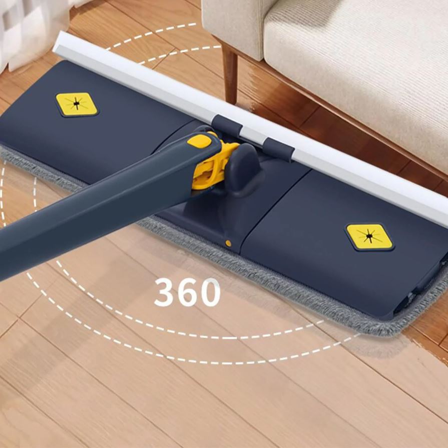 Flat Microfiber Floor Cleaning Mop with Scraper with 360 Rotating Head, Self-Wringings Hands-Free Automatic Water Squeezing Mop for Floors,Kitchen,Wall,Bathroom,Toilet Household Cleaning Mop