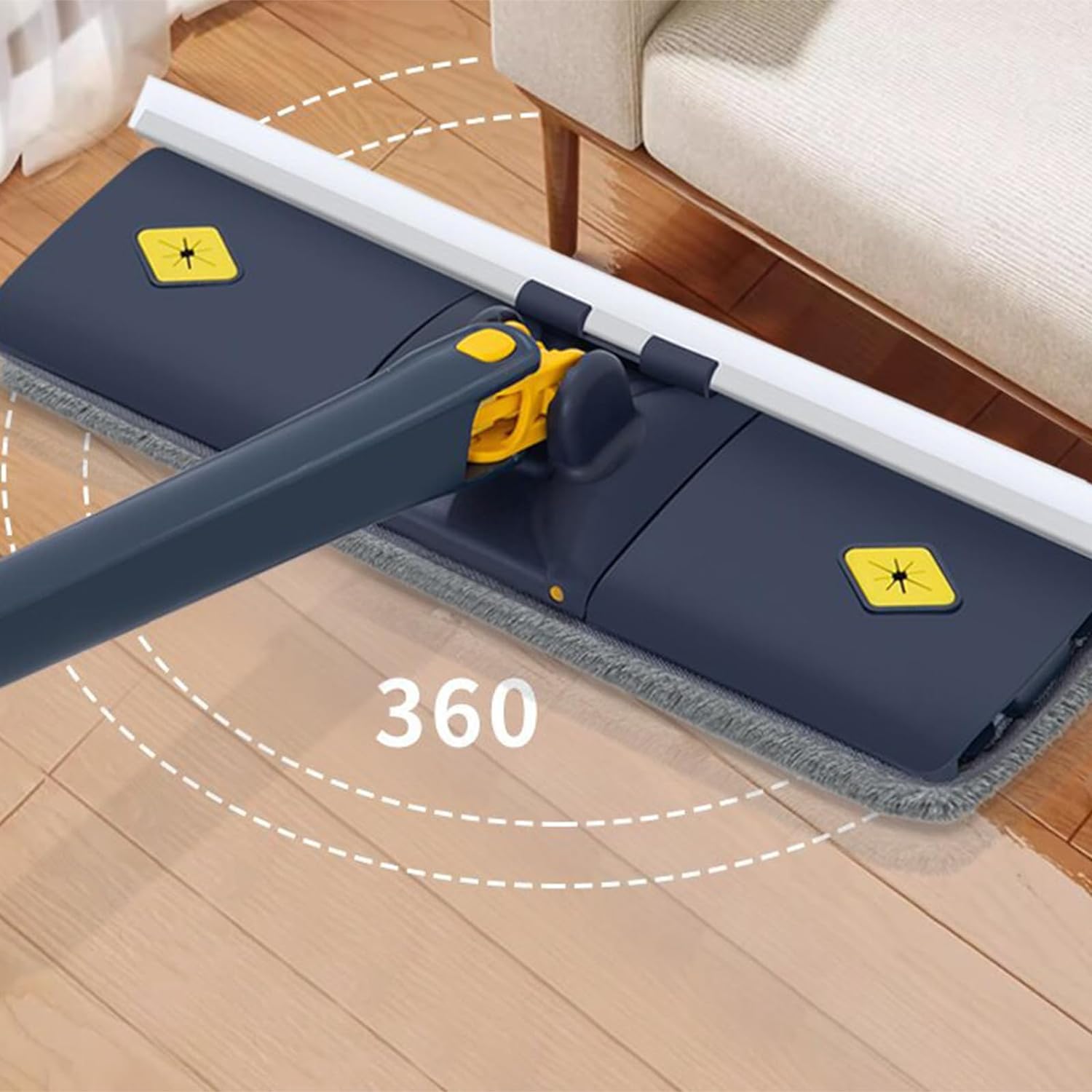 Flat Microfiber Floor Cleaning Mop with Scraper with 360 Rotating Head, Self-Wringings Hands-Free Automatic Water Squeezing Mop for Floors,Kitchen,Wall,Bathroom,Toilet Household Cleaning Mop