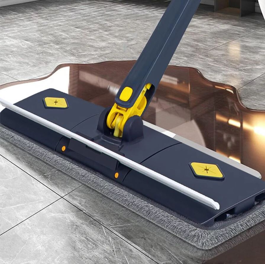 Flat Microfiber Floor Cleaning Mop with Scraper with 360 Rotating Head, Self-Wringings Hands-Free Automatic Water Squeezing Mop for Floors,Kitchen,Wall,Bathroom,Toilet Household Cleaning Mop