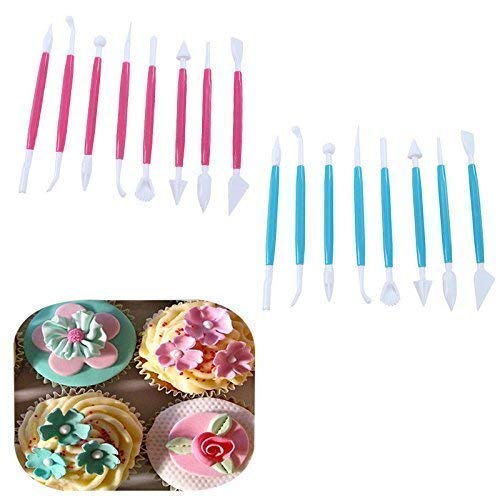 Package of 8 with 16 Different Shapes Exclusive Modeling Set for Fondant Gum Paste Sugar Craft and Cake Decoration Clay Modelling Tools Set, Blue