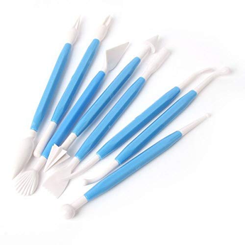 Package of 8 with 16 Different Shapes Exclusive Modeling Set for Fondant Gum Paste Sugar Craft and Cake Decoration Clay Modelling Tools Set, Blue