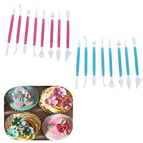 Package of 8 with 16 Different Shapes Exclusive Modeling Set for Fondant Gum Paste Sugar Craft and Cake Decoration Clay Modelling Tools Set, Blue