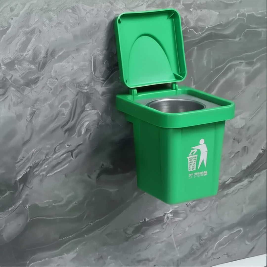 Wall-Mounted, No-Nail Dual-Use Trash Can And Ashtray with a Lid to Prevent Ash from Flying Suitable for Living Rooms, Bedrooms, Bathrooms, Public Restrooms & Offices