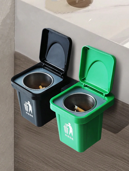 Wall-Mounted, No-Nail Dual-Use Trash Can And Ashtray with a Lid to Prevent Ash from Flying Suitable for Living Rooms, Bedrooms, Bathrooms, Public Restrooms & Offices