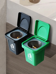 Wall-Mounted, No-Nail Dual-Use Trash Can And Ashtray with a Lid to Prevent Ash from Flying Suitable for Living Rooms, Bedrooms, Bathrooms, Public Restrooms & Offices