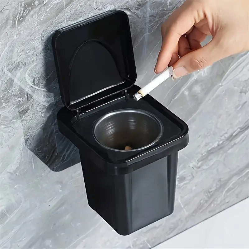 Wall-Mounted, No-Nail Dual-Use Trash Can And Ashtray with a Lid to Prevent Ash from Flying Suitable for Living Rooms, Bedrooms, Bathrooms, Public Restrooms & Offices