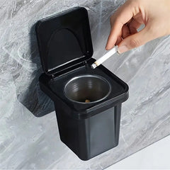 Wall-Mounted, No-Nail Dual-Use Trash Can And Ashtray with a Lid to Prevent Ash from Flying Suitable for Living Rooms, Bedrooms, Bathrooms, Public Restrooms & Offices