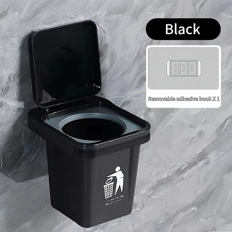 Wall-Mounted, No-Nail Dual-Use Trash Can And Ashtray with a Lid to Prevent Ash from Flying Suitable for Living Rooms, Bedrooms, Bathrooms, Public Restrooms & Offices