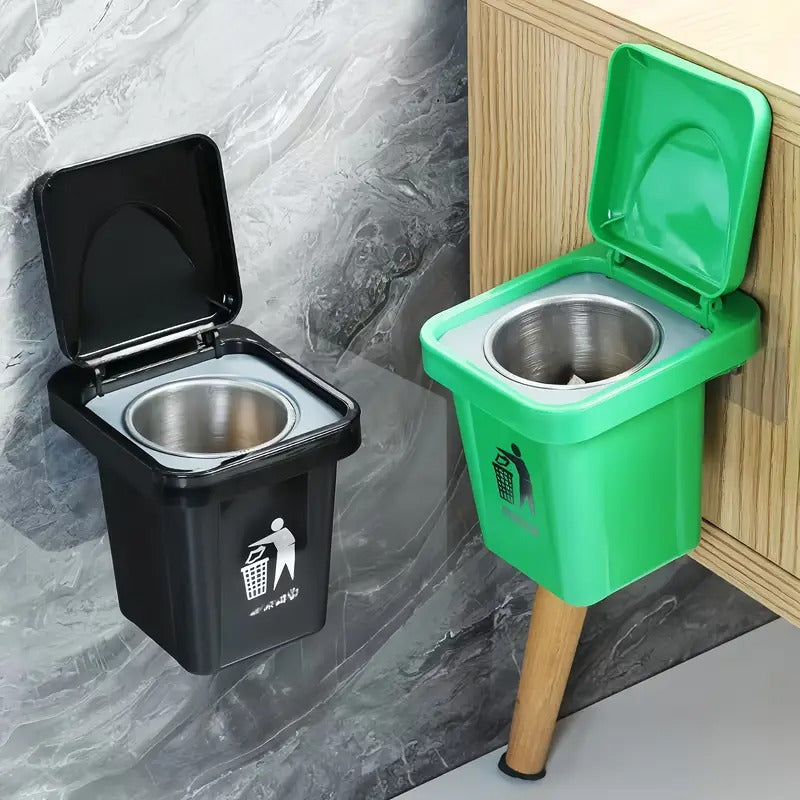 Wall-Mounted, No-Nail Dual-Use Trash Can And Ashtray with a Lid to Prevent Ash from Flying Suitable for Living Rooms, Bedrooms, Bathrooms, Public Restrooms & Offices