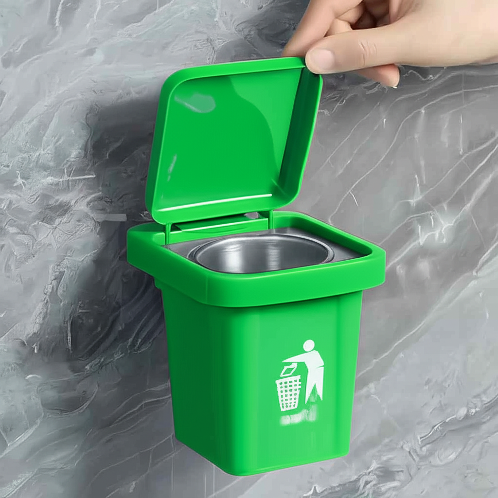 Wall-Mounted, No-Nail Dual-Use Trash Can And Ashtray with a Lid to Prevent Ash from Flying Suitable for Living Rooms, Bedrooms, Bathrooms, Public Restrooms & Offices
