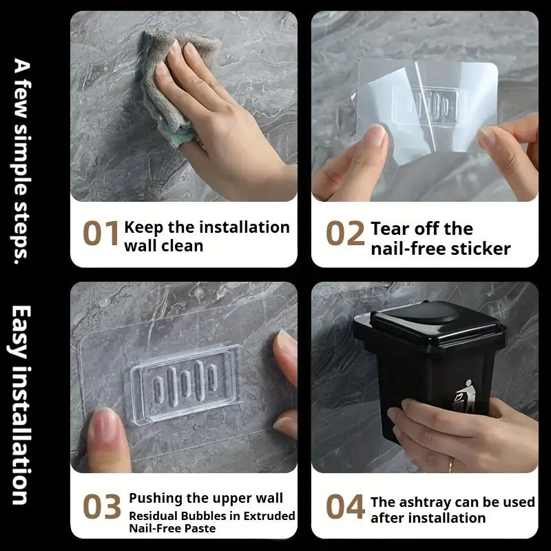 Wall-Mounted, No-Nail Dual-Use Trash Can And Ashtray with a Lid to Prevent Ash from Flying Suitable for Living Rooms, Bedrooms, Bathrooms, Public Restrooms & Offices
