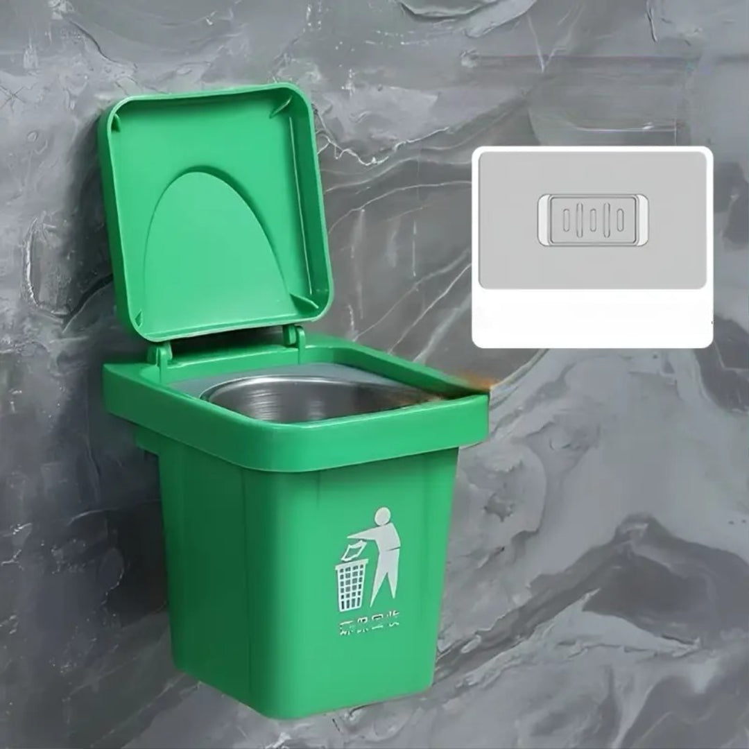 Wall-Mounted, No-Nail Dual-Use Trash Can And Ashtray with a Lid to Prevent Ash from Flying Suitable for Living Rooms, Bedrooms, Bathrooms, Public Restrooms & Offices