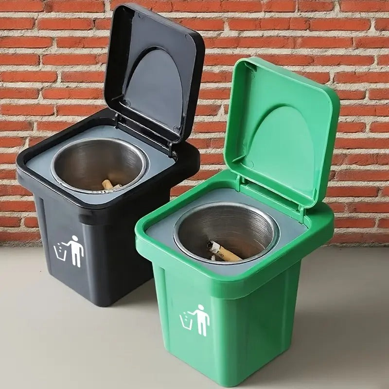 Wall-Mounted, No-Nail Dual-Use Trash Can And Ashtray with a Lid to Prevent Ash from Flying Suitable for Living Rooms, Bedrooms, Bathrooms, Public Restrooms & Offices