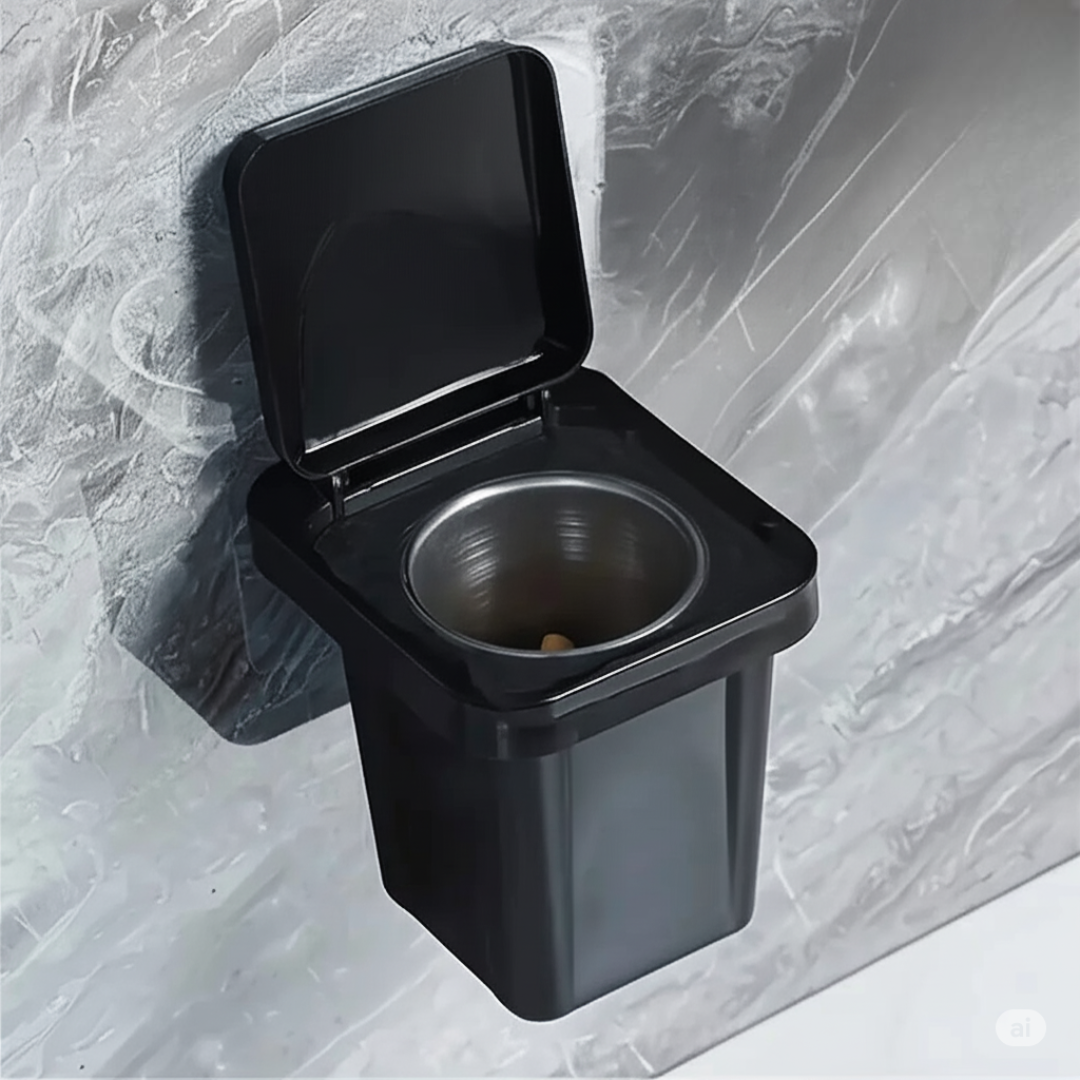 Wall-Mounted, No-Nail Dual-Use Trash Can And Ashtray with a Lid to Prevent Ash from Flying Suitable for Living Rooms, Bedrooms, Bathrooms, Public Restrooms & Offices