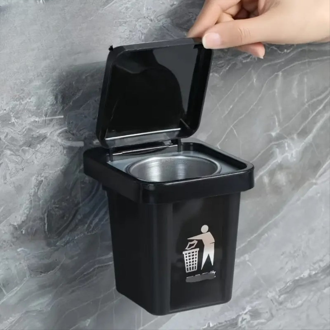Wall-Mounted, No-Nail Dual-Use Trash Can And Ashtray with a Lid to Prevent Ash from Flying Suitable for Living Rooms, Bedrooms, Bathrooms, Public Restrooms & Offices