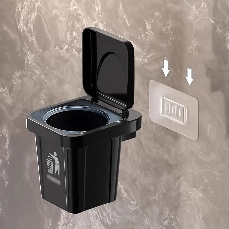 Wall-Mounted, No-Nail Dual-Use Trash Can And Ashtray with a Lid to Prevent Ash from Flying Suitable for Living Rooms, Bedrooms, Bathrooms, Public Restrooms & Offices