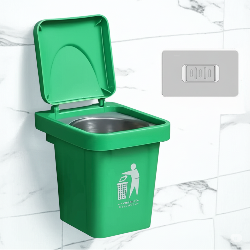 Wall-Mounted, No-Nail Dual-Use Trash Can And Ashtray with a Lid to Prevent Ash from Flying Suitable for Living Rooms, Bedrooms, Bathrooms, Public Restrooms & Offices