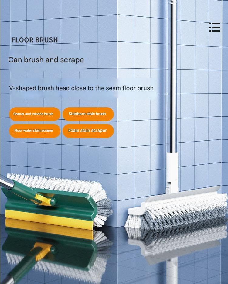 3 in 1 Multifunctional Floor Scrub Brush with Long Handle180°Rotating Stiff Bristle Scrape Brush for Cleaning Wall Corner Patio Bathroom Garage Kitchen Wall Deck Tub Tile (White)