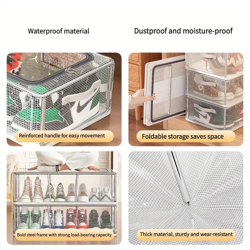 Multifunctional Transparent Shoe box Large capacity Stackable under the bed Shoes Storage box Bedroom Living room Storage Foldable Space-saving