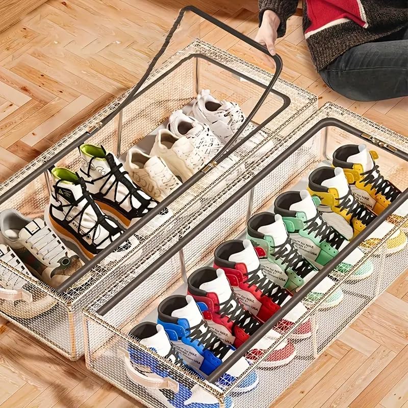 Multifunctional Transparent Shoe box Large capacity Stackable under the bed Shoes Storage box Bedroom Living room Storage Foldable Space-saving
