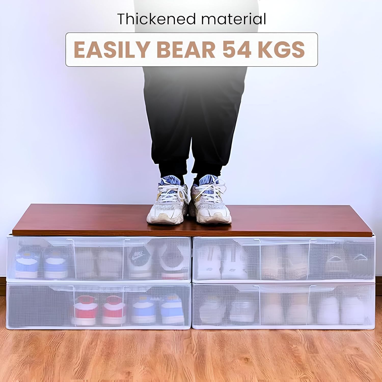 Multifunctional Transparent Shoe box Large capacity Stackable under the bed Shoes Storage box Bedroom Living room Storage Foldable Space-saving