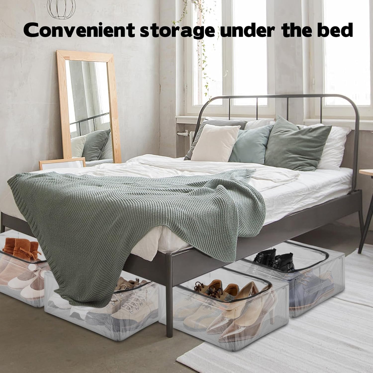 Multifunctional Transparent Shoe box Large capacity Stackable under the bed Shoes Storage box Bedroom Living room Storage Foldable Space-saving