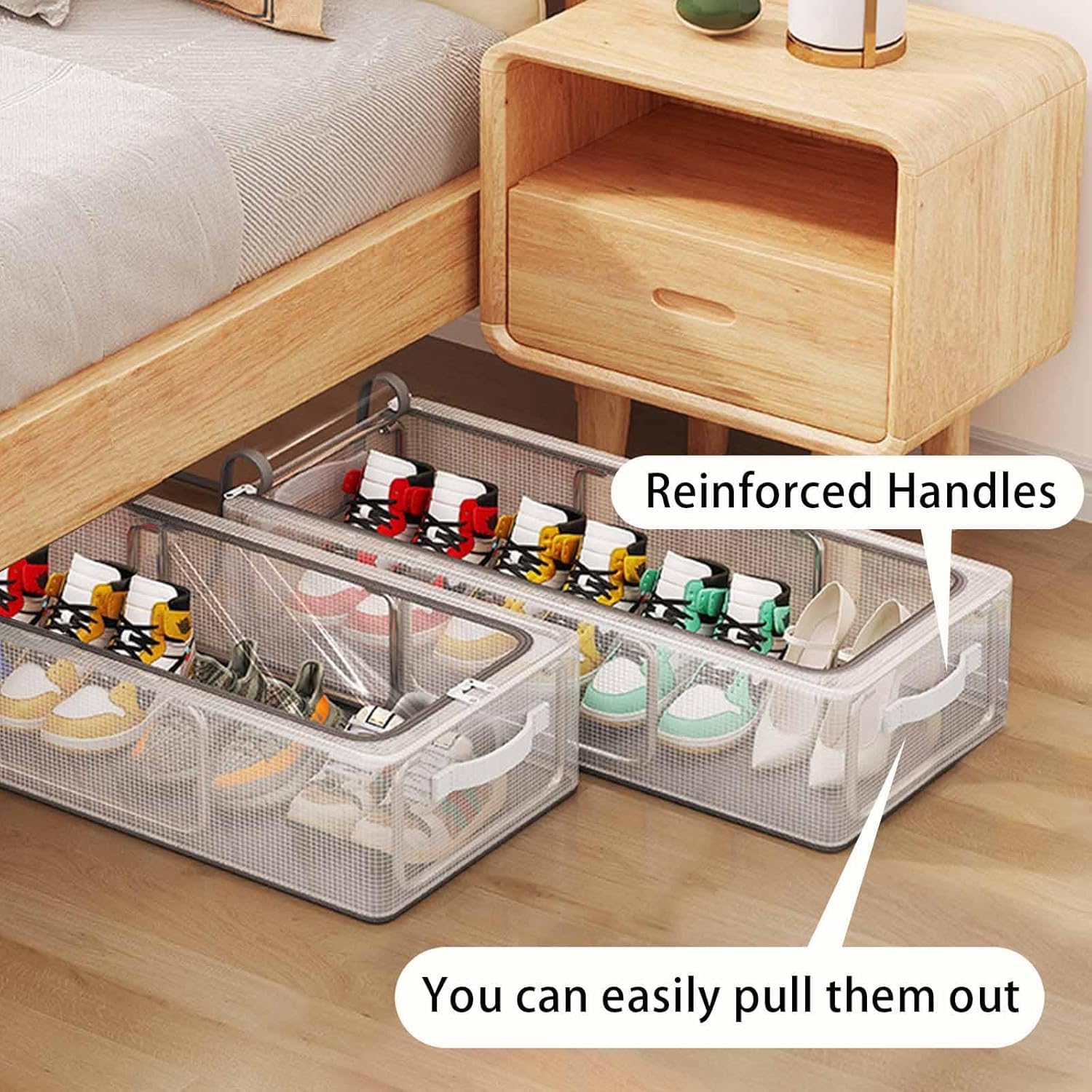Multifunctional Transparent Shoe box Large capacity Stackable under the bed Shoes Storage box Bedroom Living room Storage Foldable Space-saving