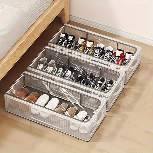 Multifunctional Transparent Shoe box Large capacity Stackable under the bed Shoes Storage box Bedroom Living room Storage Foldable Space-saving