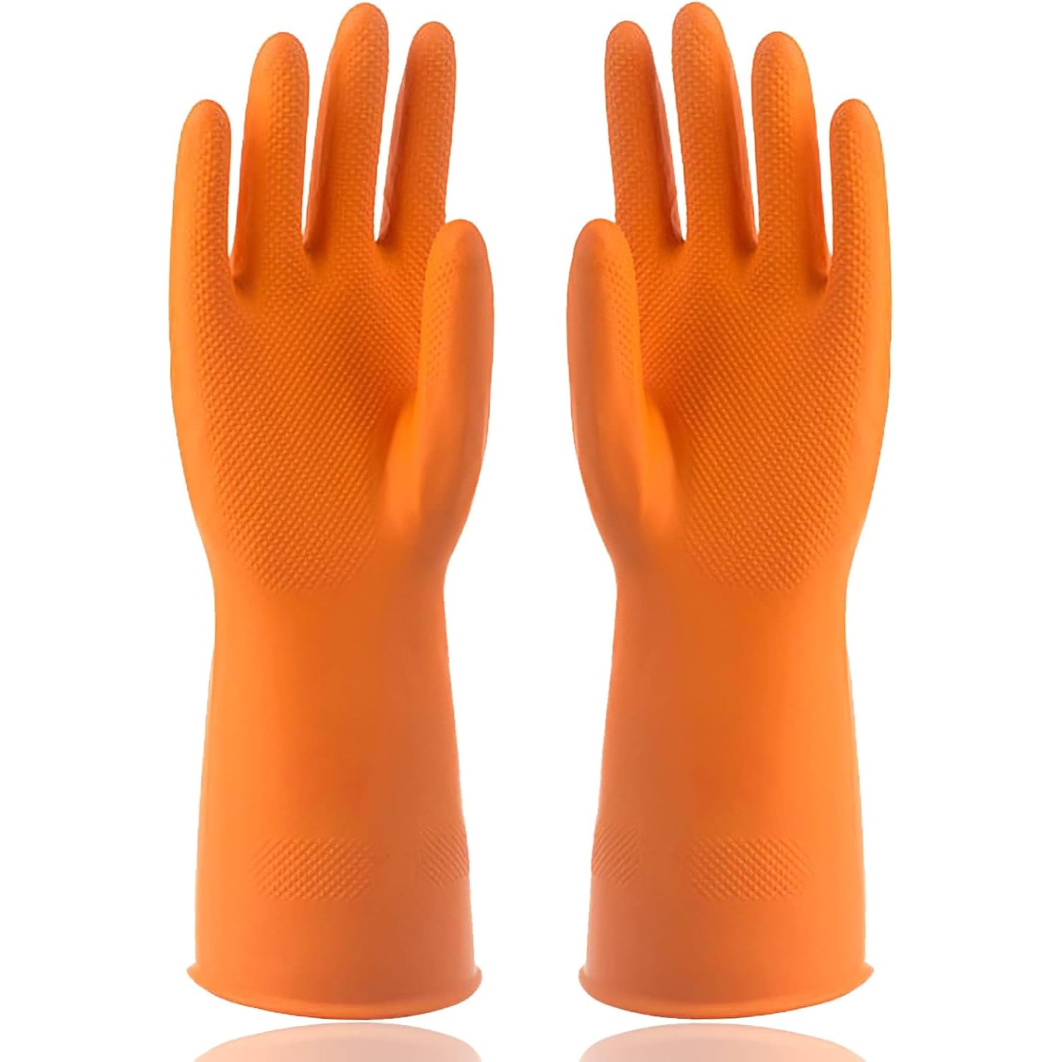 Reusable Rubber Latex PVC Flock lined Long Sleeves elbow length Hand Gloves for Kitchen Dish-Washing, Cleaning, Gardening, Laundry and Sanitation and Lab Work (orange)