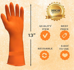 Reusable Rubber Latex PVC Flock lined Long Sleeves elbow length Hand Gloves for Kitchen Dish-Washing, Cleaning, Gardening, Laundry and Sanitation and Lab Work (orange)