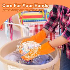 Reusable Rubber Latex PVC Flock lined Long Sleeves elbow length Hand Gloves for Kitchen Dish-Washing, Cleaning, Gardening, Laundry and Sanitation and Lab Work (orange)