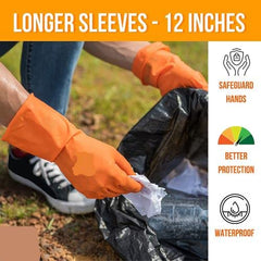 Reusable Rubber Latex PVC Flock lined Long Sleeves elbow length Hand Gloves for Kitchen Dish-Washing, Cleaning, Gardening, Laundry and Sanitation and Lab Work (orange)
