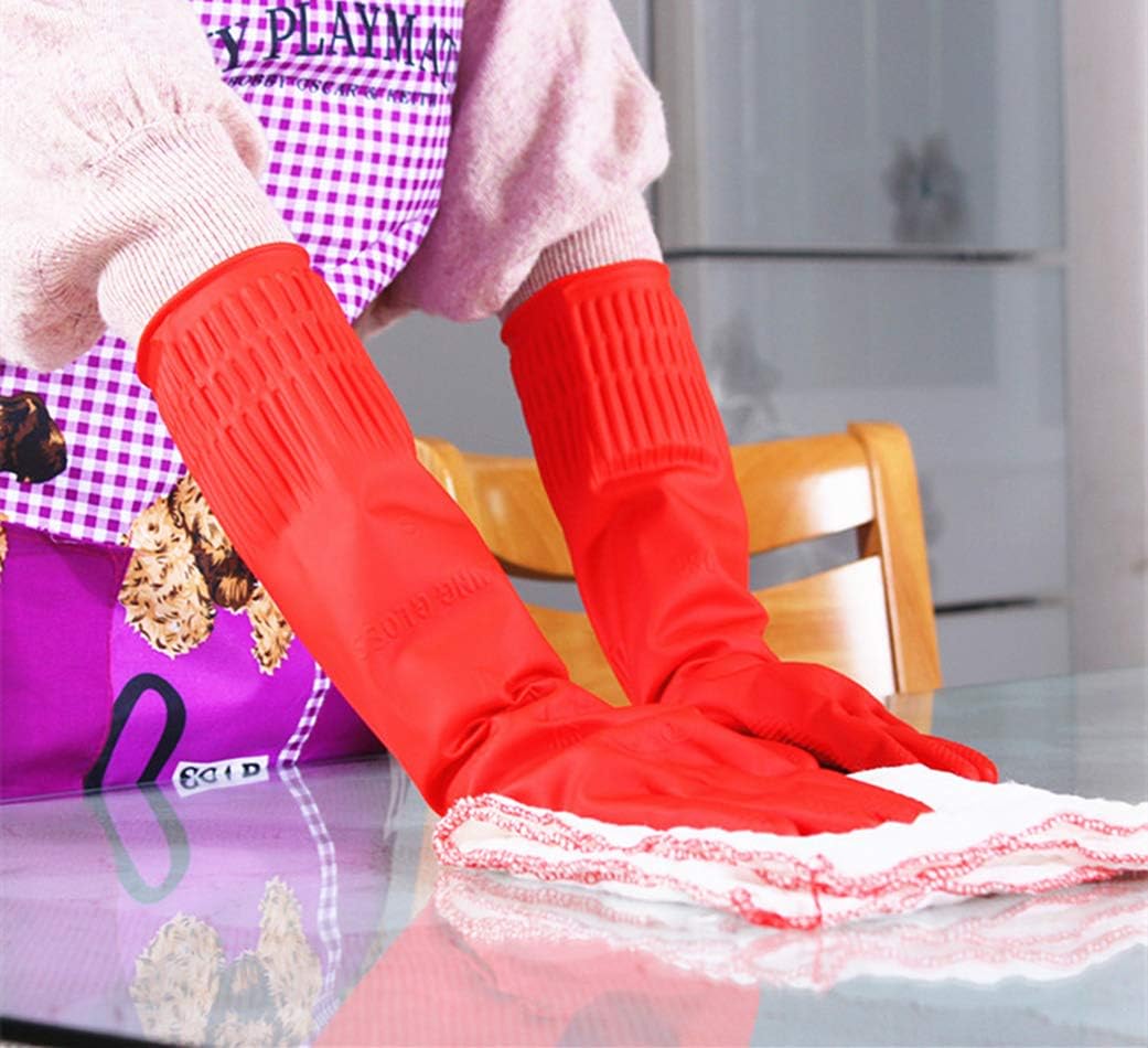 Dishwashing Gloves, Reusable Kitchen,Household and Industrial Cleaning Gloves, Long Sleeve, Thick Latex, Cleaning, Washing, Working, Painting, Gardening Gloves (Red)