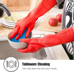 Dishwashing Gloves, Reusable Kitchen,Household and Industrial Cleaning Gloves, Long Sleeve, Thick Latex, Cleaning, Washing, Working, Painting, Gardening Gloves (Red)