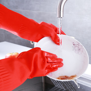 Dishwashing Gloves, Reusable Kitchen,Household and Industrial Cleaning Gloves, Long Sleeve, Thick Latex, Cleaning, Washing, Working, Painting, Gardening Gloves (Red)