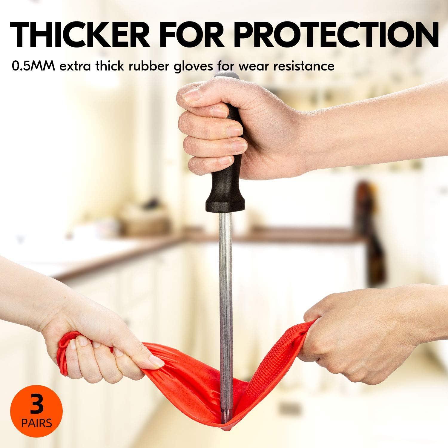 Dishwashing Gloves, Reusable Kitchen,Household and Industrial Cleaning Gloves, Long Sleeve, Thick Latex, Cleaning, Washing, Working, Painting, Gardening Gloves (Red)
