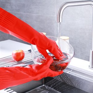 Dishwashing Gloves, Reusable Kitchen,Household and Industrial Cleaning Gloves, Long Sleeve, Thick Latex, Cleaning, Washing, Working, Painting, Gardening Gloves (Red)