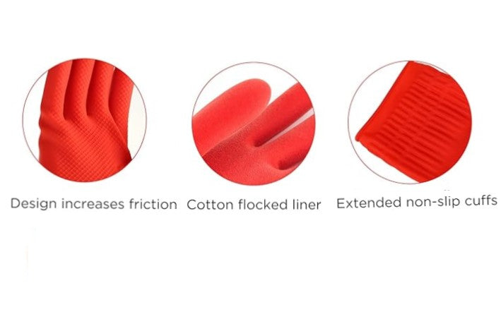 Dishwashing Gloves, Reusable Kitchen,Household and Industrial Cleaning Gloves, Long Sleeve, Thick Latex, Cleaning, Washing, Working, Painting, Gardening Gloves (Red)