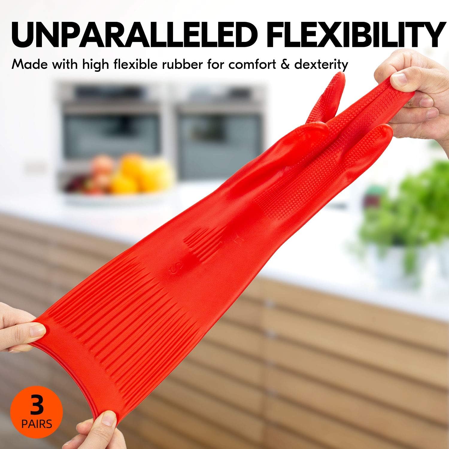 Dishwashing Gloves, Reusable Kitchen,Household and Industrial Cleaning Gloves, Long Sleeve, Thick Latex, Cleaning, Washing, Working, Painting, Gardening Gloves (Red)