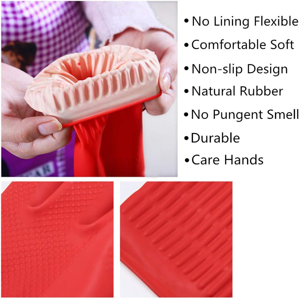 Dishwashing Gloves, Reusable Kitchen,Household and Industrial Cleaning Gloves, Long Sleeve, Thick Latex, Cleaning, Washing, Working, Painting, Gardening Gloves (Red)