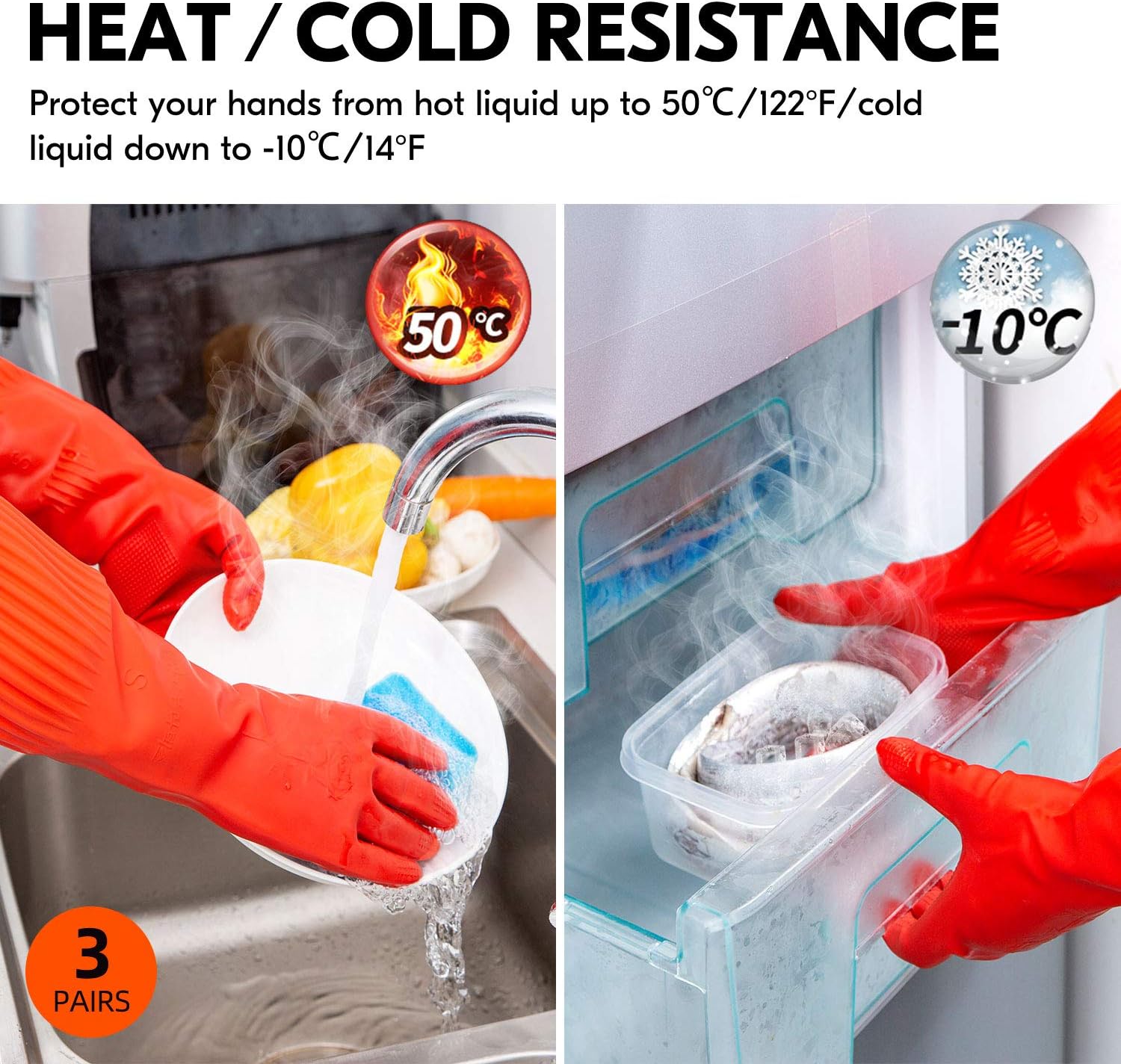 Dishwashing Gloves, Reusable Kitchen,Household and Industrial Cleaning Gloves, Long Sleeve, Thick Latex, Cleaning, Washing, Working, Painting, Gardening Gloves (Red)