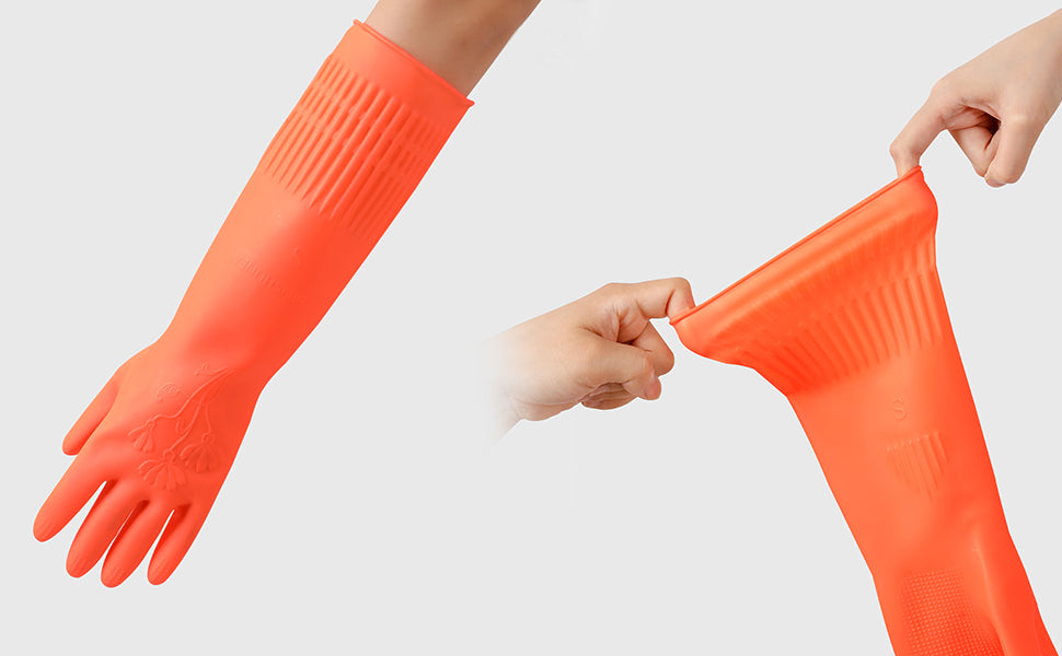 Dishwashing Gloves, Reusable Kitchen,Household and Industrial Cleaning Gloves, Long Sleeve, Thick Latex, Cleaning, Washing, Working, Painting, Gardening Gloves (Red)